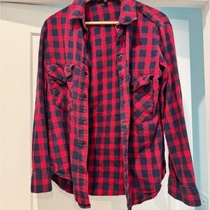 Sanctuary Red and Navy Plaid Button Down Shirt XS